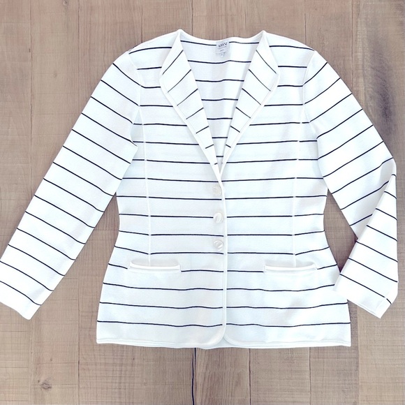 Armani Collezioni Knit Blazer Cardigan Jacket Black White Stripe Size 10